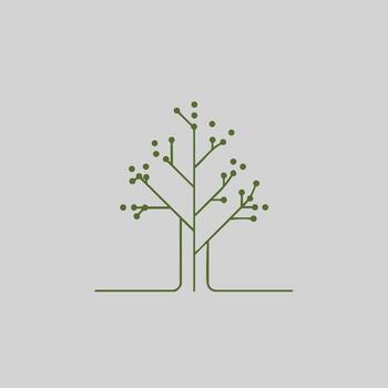 Minimalist digital tree with circuit-like branches and circular nodes representing technology and connectivity concepts vector