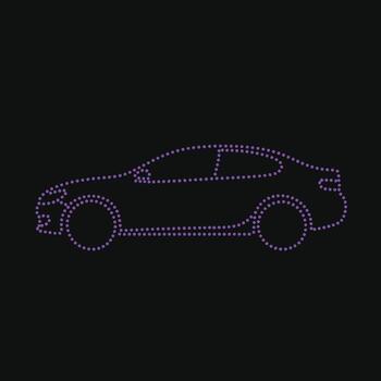 Stylized outline of a modern sedan vehicle created with dotted lines on a dark , highlighting automotive design and technology vector