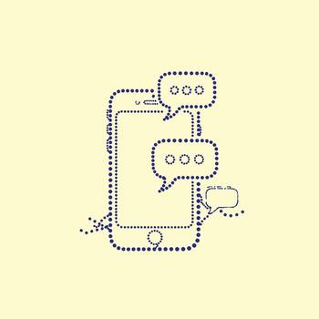Dotted line drawing of a smartphone with speech bubbles indicating messaging or conversation activity vector