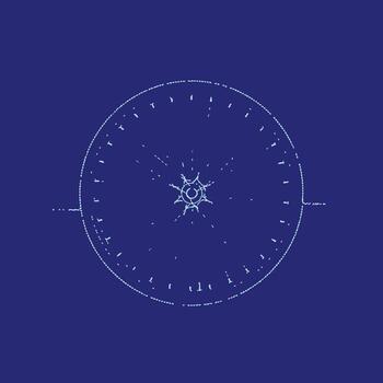 Minimalist digital clock face with intricate hands and a dark blue , emphasizing modern design and timekeeping elements vector