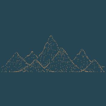 Stylized mountain range silhouette created with dotted line patterns on a dark vector