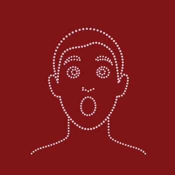 Minimalist line art of a surprised facial expression with open mouth and wide eyes on a deep red vector