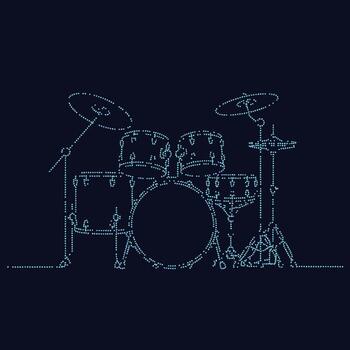 Minimalist Line Art of a Drum Set with Cymbals and Hardware on a Dark vector