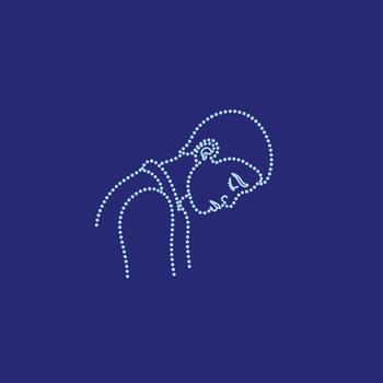 Minimalist Line Art of a Person with Head Down and Hand on Face Expressing Sadness or Reflection on a Solid Blue vector