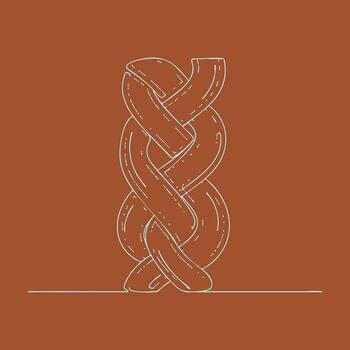 Abstract artistic representation of intertwined ribbons or strands forming a complex, flowing pattern on a warm brown vector