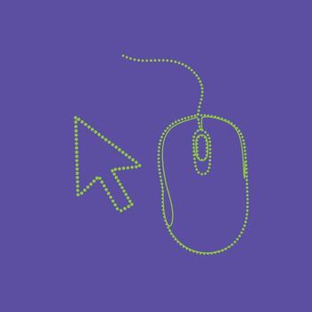 punteado contorno de un computadora ratón con un flecha cursor en un sólido , representando digital navegación y tecnología conceptos vector