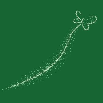 Whimsical butterfly-shaped spark trail with glowing particles creating a magical effect on a dark green vector