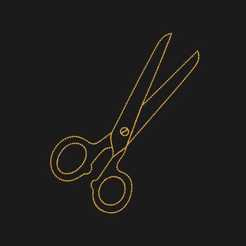 Minimalist outline of a pair of scissors with a sleek modern design on a dark vector