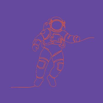 Outline of an Astronaut in a Space Suit Floating in Zero Gravity with a Purple vector