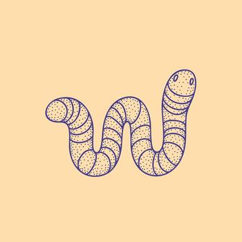 estilizado gusano con punteado líneas y curvo segmentos en un pastel , representando un caricaturesco o resumen biológico formar vector