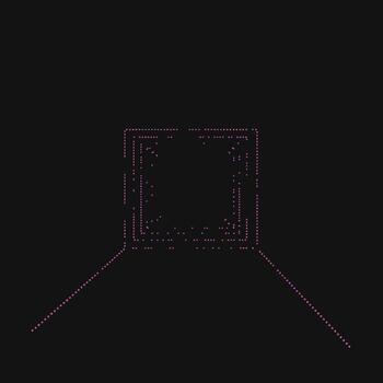 Futuristic neon outline of a computer monitor with glowing dotted lines creating a digital interface on a dark vector