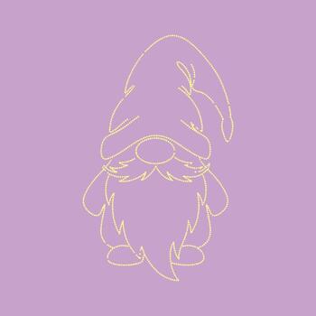 Minimalist Line Drawing of a Gnome with a Pointed Hat and Long Beard on a Soft Purple vector