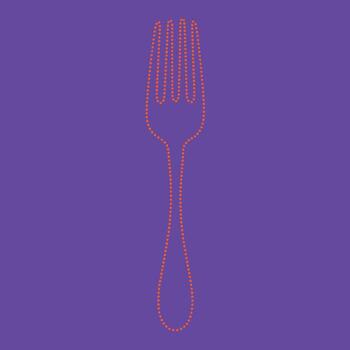 Minimalist dotted line of a fork on a solid purple , emphasizing simplicity and modern design aesthetic vector