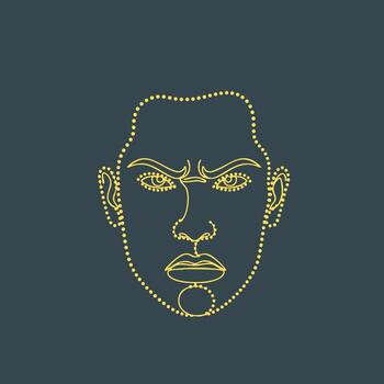 Minimalist Line Drawing of a Confident Person with Piercings and Intense Expression on Dark vector