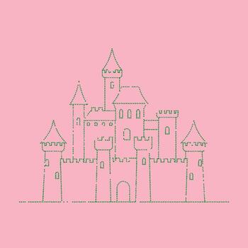 Minimalist castle outline drawn with dotted lines on a soft pink , emphasizing fairy tale and fantasy themes vector