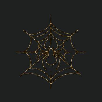 Elegant spider web adorned with shimmering golden dots against a dark , showcasing intricate craftsmanship and delicate design vector