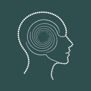 Abstract profile of a human head with spiral pattern representing thought or mind in a minimalist style vector