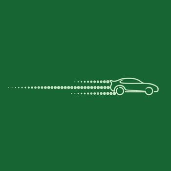 Minimalist digital line art of a sleek sports car with motion lines on a solid green emphasizing speed and modern design vector