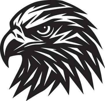 A powerful and detailed illustration of an eagle's head, the sharp lines and bold contrast create a striking image of strength and focus. vector