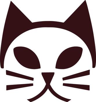 A clean and modern silhouette design of a cat face, featuring minimalist details and bold lines. The image captures the essence of a feline's expression. vector
