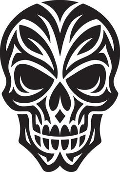 An intricately designed black skull emblem, embodying the essence of mortality with its unique artistic patterns, a striking emblem in design and concept. vector