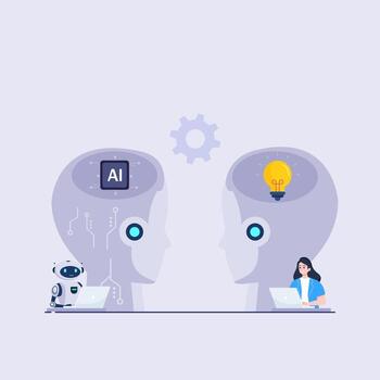 digital cerebro humano ,mujer de negocios trabajo ai artificial inteligencia con computadora ordenador portátil en ai artificial inteligencia chip.ai rápido ingeniero o robot asistencia concepto vector