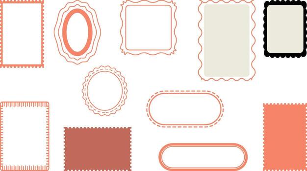 Collection of stamps featuring diverse frames and shapes on a clean white background vector