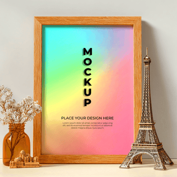 de madera marco Bosquejo con eiffel torre y flores, Perfecto para mostrando tu creativo diseño o obra de arte en un estante psd