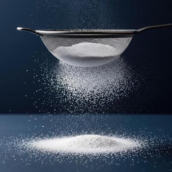 Sifting Fine White Powder Through a Mesh Sieve for Baking photo