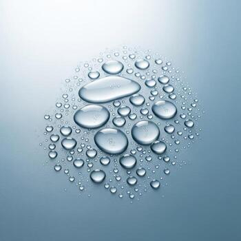 puro agua gotas en un suave frio tonificado superficie foto