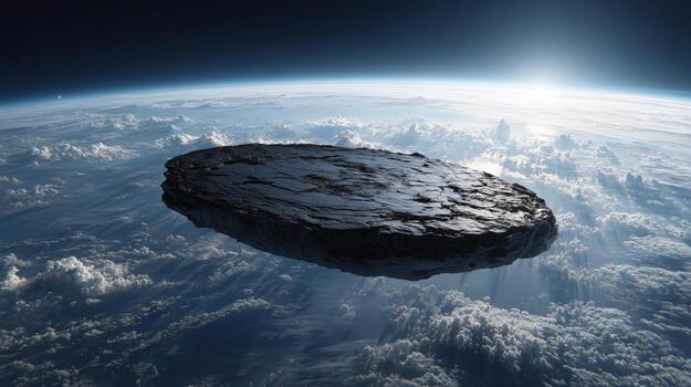 Stellar Object Suspended Above Earth in Deep Space with Clouds Below photo