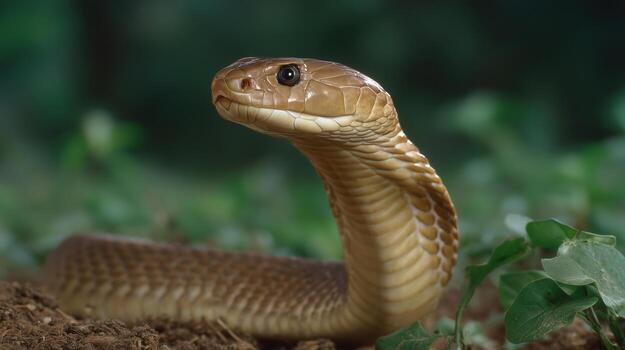 Majestic Brown Snake with Smooth Scales and Alert Expression in Nature photo