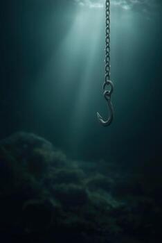 Mysterious hook descending underwater ocean depths atmospheric photo