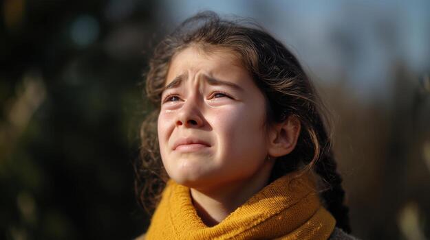 Emotional Child in Distress Displaying Feelings of Trouble and Chaos photo