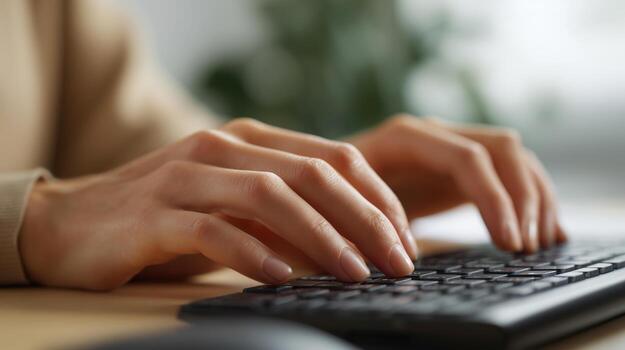 Nervous Person Typing on Keyboard in Office Environment photo