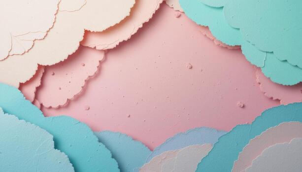 Colorful Layered Paper Clouds on Pastel Background Showcasing Texture and Softness in Design photo