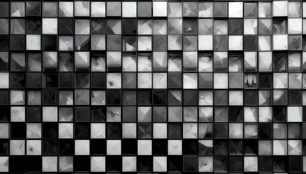 Artistic Black and White Geometric Pattern With Reflective Squares Creating Visual Depth photo