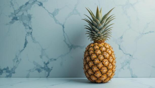 Fresh Pineapple Displayed Against a Textured Marble Background in Bright Lighting photo