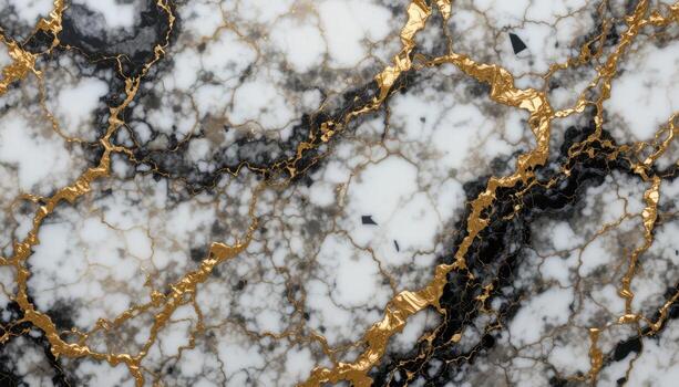 Elegant Black and White Marble Surface With Striking Gold Veining and Intricate Patterns photo