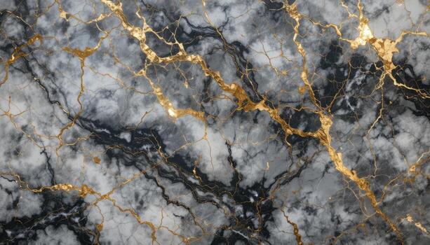Elegant Black and Gold Marbled Texture With Intricate Veining Patterns photo