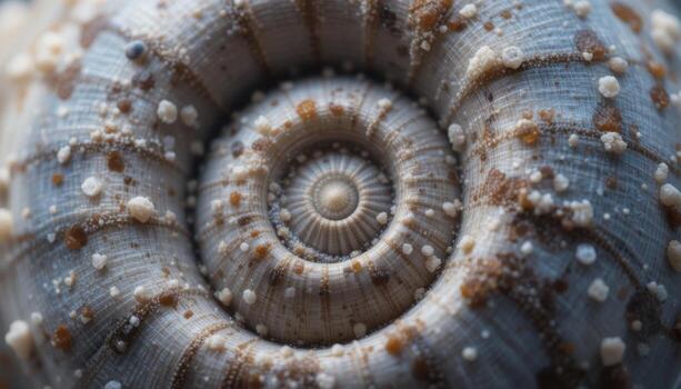 Close-up View of a Spiral Shell Showcasing Intricate Patterns and Textures in Natural Light photo