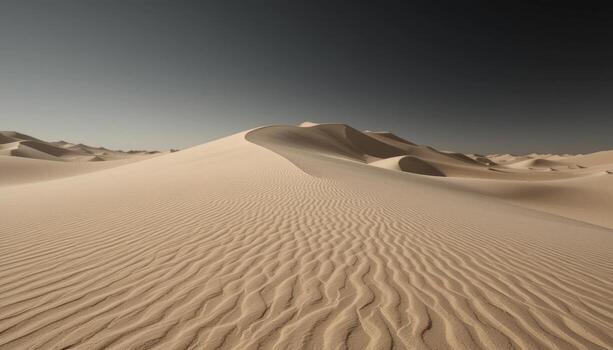 Endless Sand Dunes Create Patterns Under a Clear Sky in a Serene Desert Landscape photo