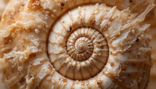 Captivating Close-Up of a Spiraled Sea Shell Showcasing Intricate Natural Patterns photo