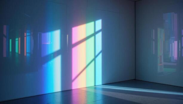 Vibrant Light Reflections Creating Colorful Patterns in an Artistic Indoor Space During Daylight photo