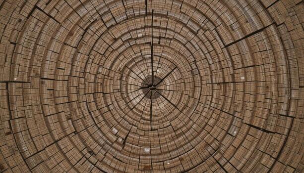Close-up View of Wooden Tree Rings Showcasing Detailed Texture and Growth Patterns in Natural Wood photo