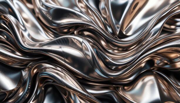 Metallic Waves Create a Dynamic Texture in a Close-Up Composition of Crumpled Metallic Surface photo