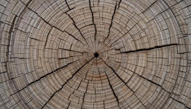 Close-up View of Tree Rings Showcasing Natural Patterns and Textures in Wood Grain photo