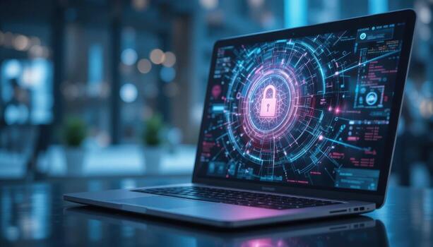 la seguridad cibernética tablero mostrando avanzado datos análisis y proteccion estado en un ordenador portátil pantalla foto