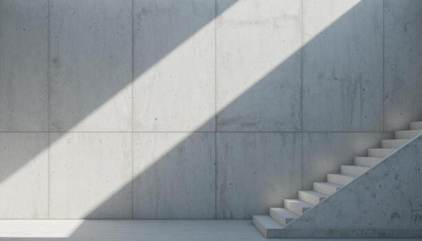 Concrete Interior With Light Beams Illuminating Staircase in Modern Space Design photo