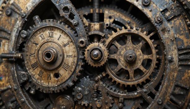 Intricate Gears and Clockwork Mechanisms Showcase Vintage Engineering Artistry and Meticulous Craftsmanship photo